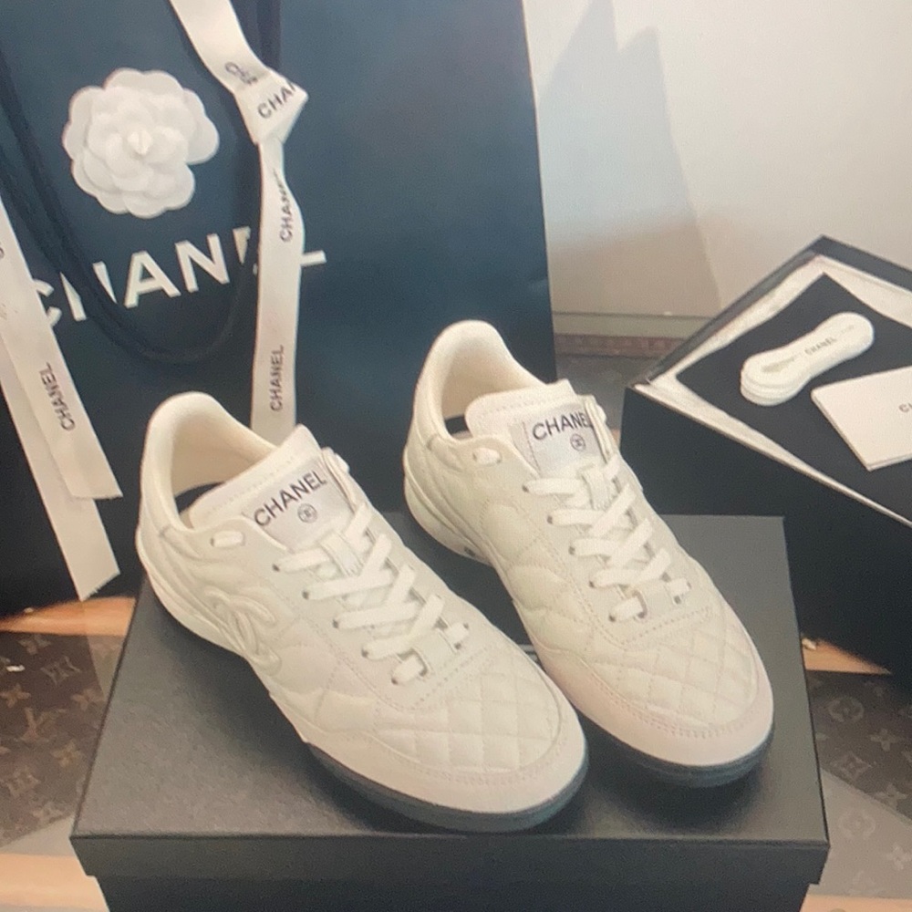 Chanel White and Silver Sneakers